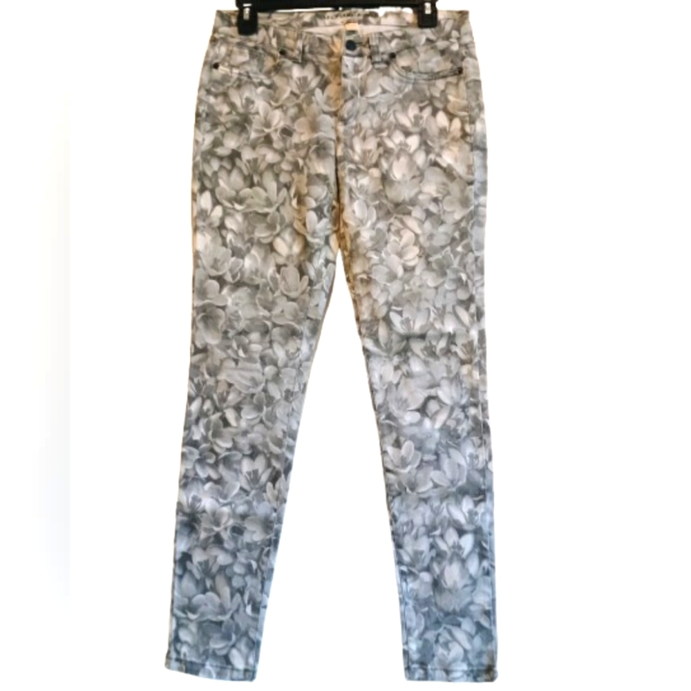 Michael Kors Skinny Jeans Size 2 Black White Wildflower Print Floral Stretch 29”